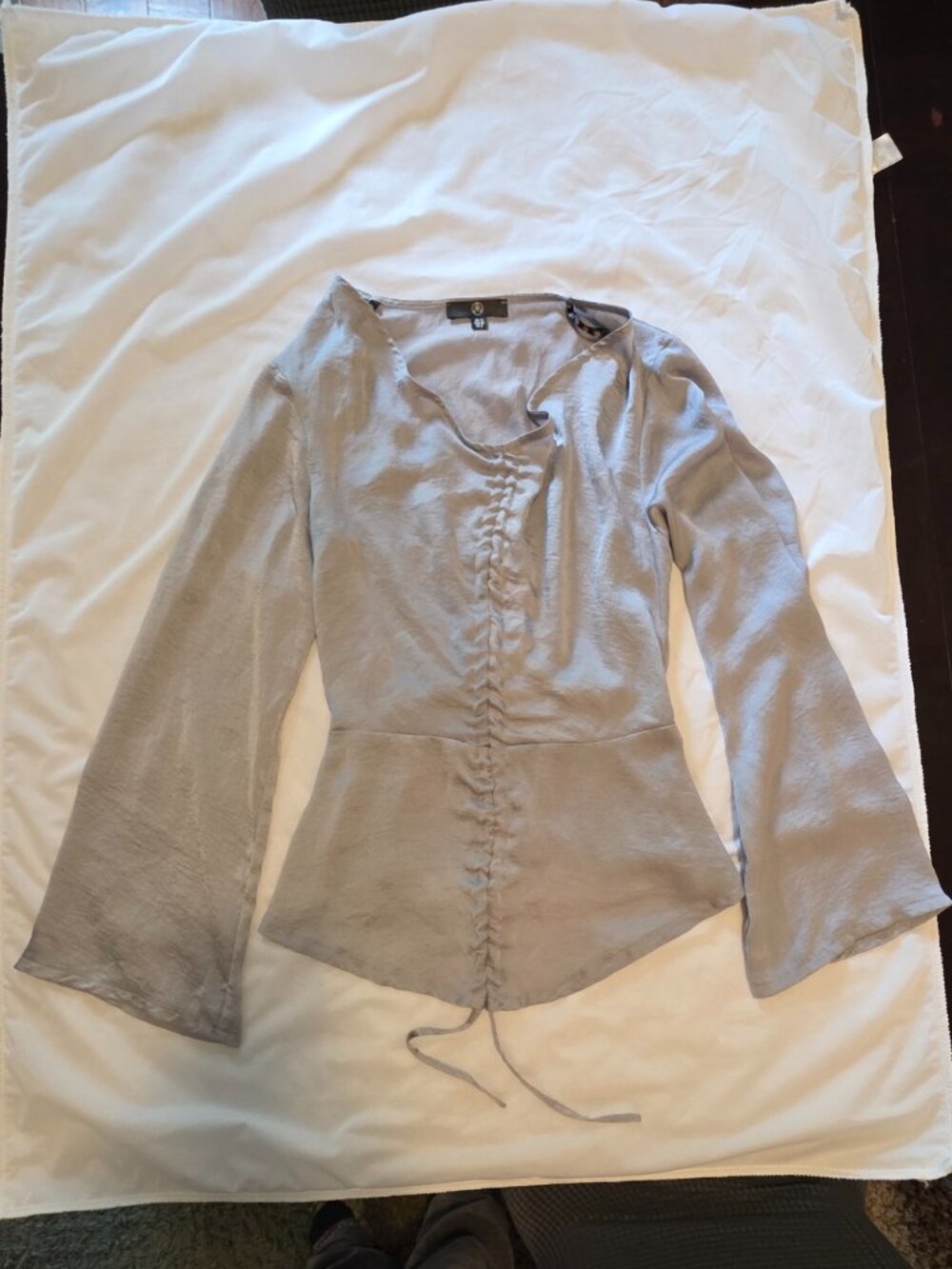 MISSGUIDED Bell Sleeve Whimsigoth Top With Ruched Front Detail Deep V Neck Sz 8 - Picture 7 of 16